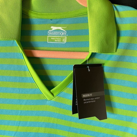 Slazenger Stripe Flash Green and Blue Striped Polo Golf Shirt Women’s XS NWT - Picture 2 of 5